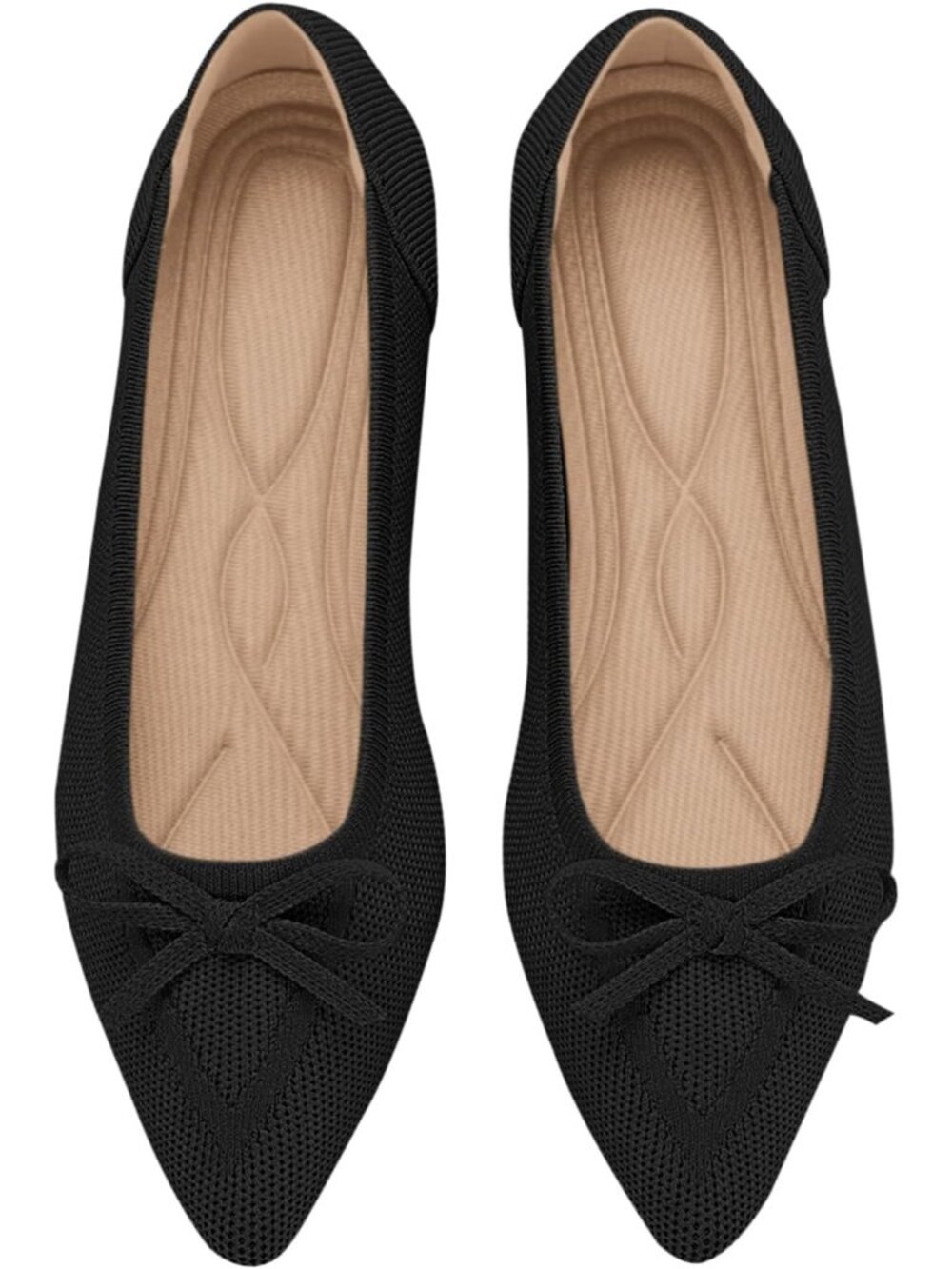 〽️Women's Black Flats Pointed Toe Bow Knit Ballet Comfortable Slip On Shoes